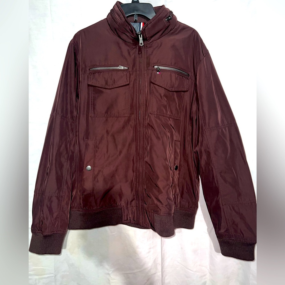 Mens Tommy Hilfiger Performance Water
and Wind Resistant Bomber (Burgandy)